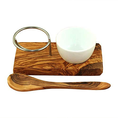 mitienda mit Liebe gemacht Coquetier en Bois d'olivier avec cuillère à Oeufs Ustensile de Cuisine Idéal pour Le Petit déjeuner Brunch