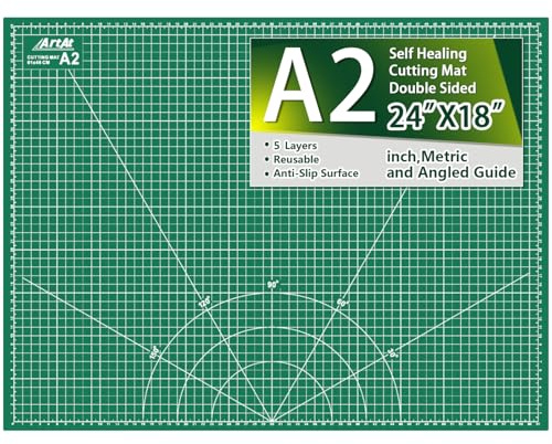ArtAt Selbstheilende Schneidematte: 45,7 x 61 cm, grün, doppelseitig, rutschfest, 5 Schichten, PVC, langlebig, A2, Näh- und Bastelmatte für Rollschneider, Verwendung für Quilten, Scrapbooking und