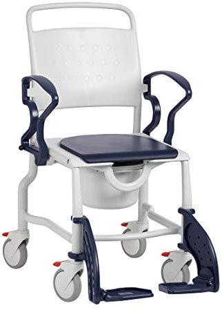 FabaCare Duschrollstuhl und Toilettenrollstuhl Erfurt, made in Germany, Premium Toilettenstuhl, WC Rollstuhl, fahrbar, bis 130 kg, Grau/Blau