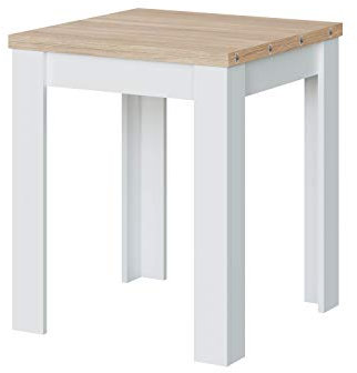 Habitdesign Mesa Auxiliar Extensible, Mesa Cocina, Acabado en Color Blanco Artik y Roble Canadian, Modelo Livre, Medidas: 67-134 cm (Ancho) x 67 cm (Fondo) x 79 cm (Alto), 0F4589A