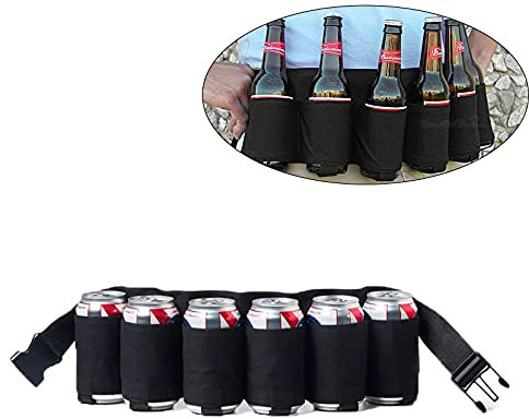 Ceinture Pour Porte Bière Support De Ceinture Canette Soda Pour Buveur Portable Réglable Pliable Avec 6 Porte-Gobelets For Party Camping Voyage Escalade Randonnée Extérieure (Noir)