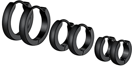 PROSTEEL 3 Paia Orecchini a Cerchio Uomo Donna Cerchietti Orecchini Nero 7/9/12 mm in Acciaio Inossidabile con Confezione Regalo