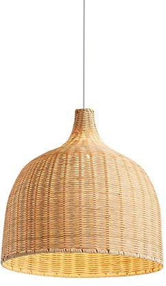 MTDYD Half-Open Bamboo Chandelier, Arc-Shaped Rattan Art Hanging Light, Ceiling Pendant Lamp, E27 Lamp Holder, Kitchen Island and Study Decoration Lighting Fixture