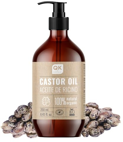 QKnatur - Huile de ricin bio 250 ml - pour cheveux, peau, cils, sourcils, barbe et ongles - 100% pure - Pressée à froid - Nourrit et renforce