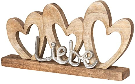 levandeo Aufsteller Herz 40x22cm Liebe Schriftzug Mango Holz Metall Braun Silber Deko Tischdeko Love Wohndeko