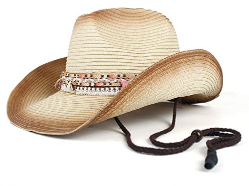 QBQZXAOSOWH Fedora Trilby Mode Frauen Hohl Western Cowboyhut Dame Straw Tsombrero Strand Cowgirl Jazz Sonnenhut Creme