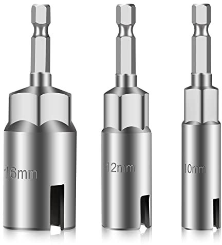 3Pcs Power Wing Nut Driver Set, SUNJOYCO Slot Wing Nuts Hook Drill Bit Socket Wrenches Tools Set, 1/4 Hex Shank, for Panel Nuts Screws Eye C Hook Bolt & Q-Hanger (10mm, 12mm, 16mm)