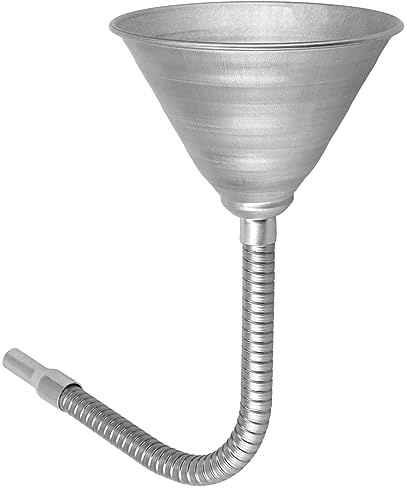 Embudo universal de acero flexible con filtro y tubo flexible, galvanizado para todos los aceites automotrices, diésel y otros líquidos, color plateado