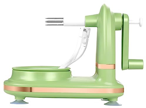 Fruit Peeler, Hand Crank Peeling Artifact Household Automatic Peeler, 3 in 1 Peeler Cutting Machine, Suitable for Fruits, Pears, Vegetables, Potatoes-Light Green