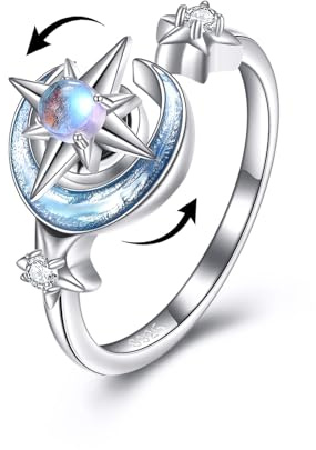VONALA Fidget Angst Ringe für Frauen Silber 925 Mond Stern Einstellbare Ringe für Angst Spinner Ring Stress Relief Ringe