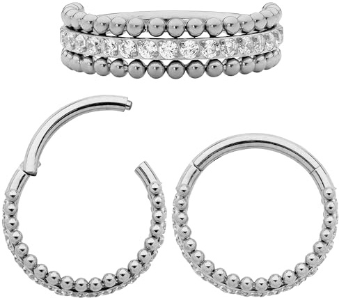 (10mm) Titan 1,2mm Doppel Kristall Segment Nasenring Hoop Knorpelohrring Septum Clicker Klappbarer Lippenring Daith Helix Rook Tragus Lobe Snug Piercing Schmuck
