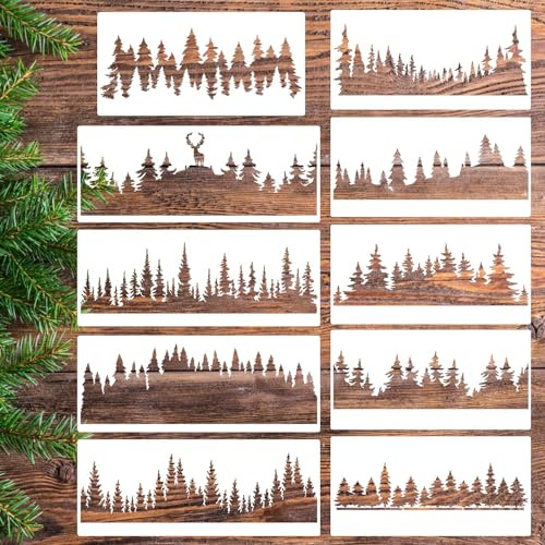 Kiefernbaum Schablonen Weihnachtsbaum Schablonen Waldschablone Wiederverwendbare Zeichnungsvorlagen zum Malen auf Holz Wand Stoff Möbel