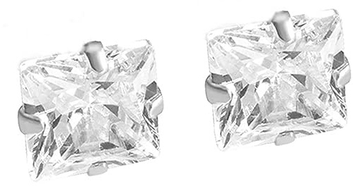 ENTREPLATA Pendientes de Plata de Ley 925 Unisex con Dos Circonitas Cuadradas Blancas Talla Diamante - Joya Hipoalergénica Certificada 4x4 mm
