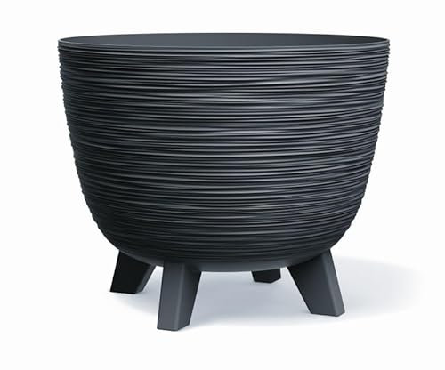 BirnePower Blumentopf Pflanzschale Blumenkübel mit Füßen Pflanzkübel Übertopf Furu Rund Tannennadeln Pflanztopf 39,5 cm x 32 cm Anthrazit