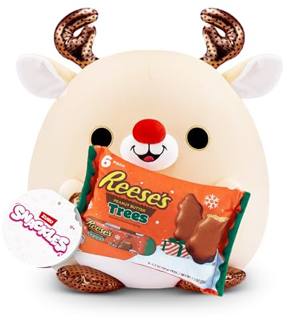 Snackles Christmas Reindeer & Reeses Peanut Butter 14 Inch Plush by ZURU, Ultra Soft Plush, Collectible Plush with Real Licensed Brands, Stuffed Animal, Giftable, Holiday
