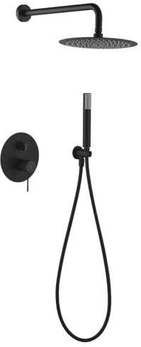 IMEX - Colonne de Douche Encastrée Noir Salle de Bain | Colonne Douche Encastrable Laiton Noire Mat | Pommeau Douche Anti Calcaire en Acier Inoxydable S.304 | Série Line