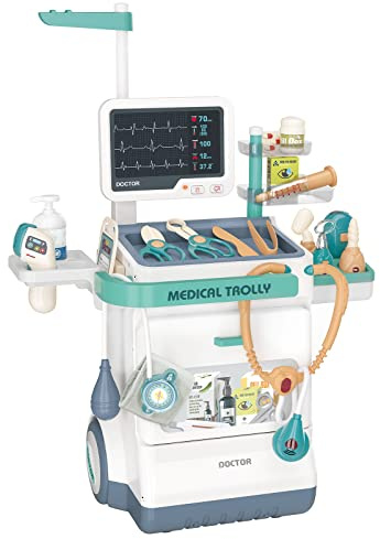 AIQI Juego de Doctor de Juguete, Juego de 26 Piezas de Doctor para Niños con Carrito Móvil con Funciones de Luz y Sonido, Juego de Regalo de Juguetes de rol para niños y niñas de 3 4 5 6 7 años