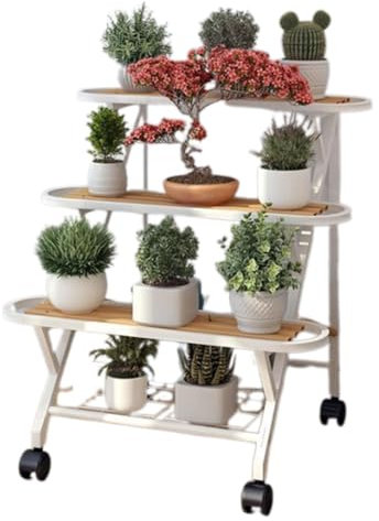 CNBYDK PflanzenständerPflanzenständer mit Rädern, Pflanzenregal mit Rollen, Spalier-Blumenständer, praktischer Pflanzenhalter, einfaches Lagerregal, Leiterregal aus Holz und Met