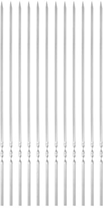QUARKZMAN 12 piezas de Brochetas de Metal 35cm x 3.2mm x 0.8mm Palitos Planos de Acero Inoxidable Reutilizables para Barbacoa al Aire Libre Parrilla de Barbacoa para Carne, Camarones