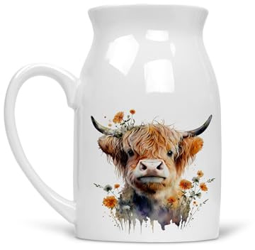 Noble & Page | Charmant pot à lait vache Highland – Pichet ou vase polyvalent | Beau cadeau imprimé à la main – Vache 5