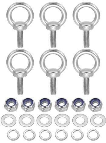 sourcing map Lifting Shoulder Eye Bolt M10 x 30 mm, 304 Stainless Steel Ring Shape Male Thread Eyebolt with Nuts Washers for Engineering Port Marine Hanging Pack of 6