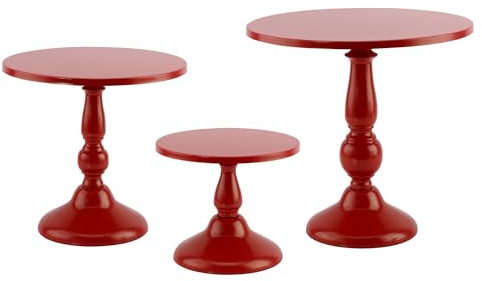 QENUIITEA Tortenständer, Rot, 3 Stück, Metall, rund, für Dessert, Kuchen, Pizza, Präsentationsständer, 20,3 cm, 25,4 cm, 30,5 cm, Serviertablett, Dekoration für Hochzeit, Feier, Party, Geburtstag,