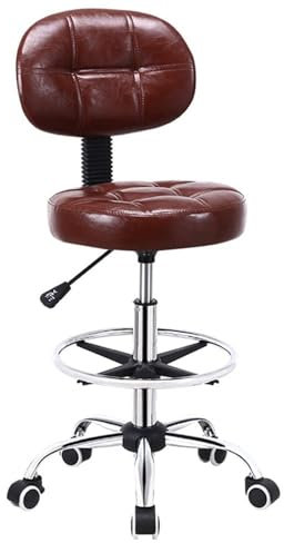 Barhocker auf Rollen mit Rückenlehne, 360° Drehstühle, höhenverstellbar, 58–70 cm, PU-Leder, Friseurstuhl, ideal für Friseursalon, Pub, Spa, Schwarz