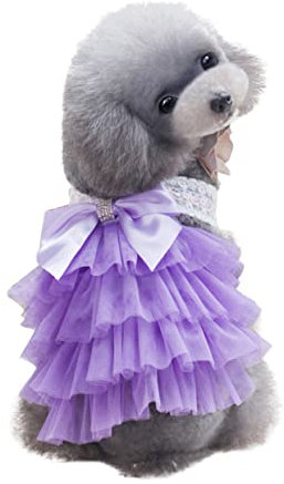 TOBBOMEY Tutu-Kleid Für Hunde Hunderock Kleid Mit Spitze Und Schleife Mehrlagiges Haustierkleidung Für Spaziergänge Und Besondere Anlässe Violett Xs
