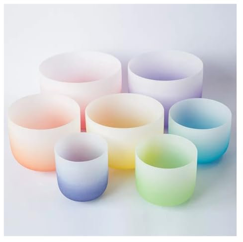 LZLYXZQ Juego de 7 Cuencos tibetanos de 432/440hz, Cristal de Cuarzo de 7 Colores con Estuches de Transporte Resistentes, mazos y cojín de Brocado de Seda(432 hz8-14inch 7pcs)