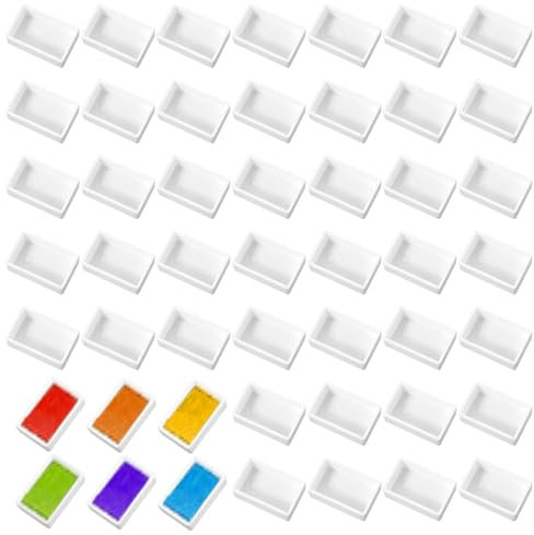 50 Stück Aquarellfarben Pfannen Weiße Wasserfarben Pfannen Leere Aquarellpalette Aquarelldosen aus Kunststoff Reisedosen Farbkoffer Aquarellfarben Pfannens Halbe Näpfchen für Aquarell Acryl Palette