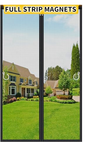 HOFUDON Fliegengitter Tür 100x210 cm, Ganze Durchgehender Magnetverschluss ohne Lücken für Fiberglas Insektenschutz Fliegengitter Balkontür Magnet ohne Bohren, Reißfest, Wetterfest, 4cm Klettband Oben