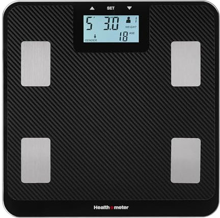 Health o meter Digital Body Composition Scale – BMI, Body Fat & Water Mass Measurement, Multi-User Tracking, 450 lb Capacity, Step-On Carbon Fiber Platform, Backlit Display, 3 AAA Batteries Included