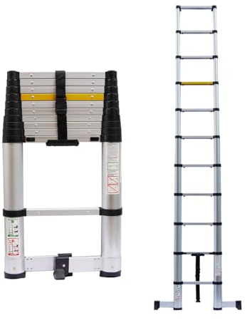 Svelt Scala Telescopica Professionale 11 Pioli Certificata in Alluminio Anodizzato, Altezza Max 4,2 m, Pioli Antisdrucciolo, Allargatore Richiudibile e Chiusura Automatica