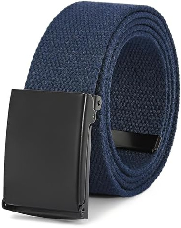Senshuomy Belts for Men,Mens Adjustable Canvas Fabric Nylon Belt Fits Anywhere,Cut To Fit Canvas Web Belt Size Up to 47 with Flip-Top Solid Black Military Buckle(Navy Blue)