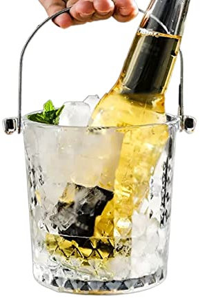 MRKU Eiskübel Hochwertiger Eiskübel aus Glas, 900 ml, transparenter Sektkübel für die Party zu Hause mit Griffen, Eiskübel für die IL-Bar