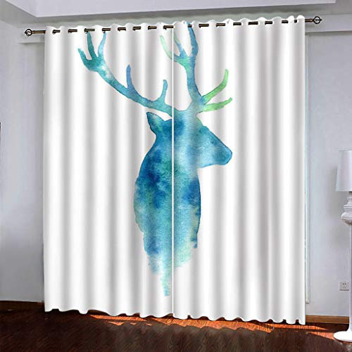 MAYNUO Blickdichte Vorhänge Mit Motiv 3D Abstrakter Blauer Hirsch Kinder Gardinen Ösen Gardine Thermo 280x160 cm Schlafzimmer Kinderzimmer Vorhange Dekoratives Muster, Verdunklungsvorhänge