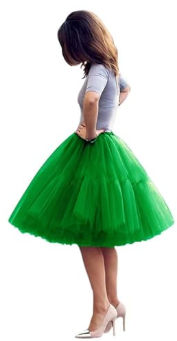 Jupon Tulle Jupe Petticoat Crinolina 5 Couches Tulle Princesse Tutu Jupes Skirt années 50 Vintage Underskirt Robes de Carnaval Jupe A-Line Court Demi-Jupe sous-Jupe pour Prom Soirée(Vert,36)
