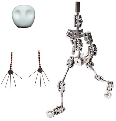 BAIYITONGDA Edelstahl-Skelett-Bausatz für Erwachsene im Maßstab 1:8 mit Händen und Schädel, Stop-Motion-Animations-Armaturen-Set, Metallskelett für die Charaktergestaltung,12cm