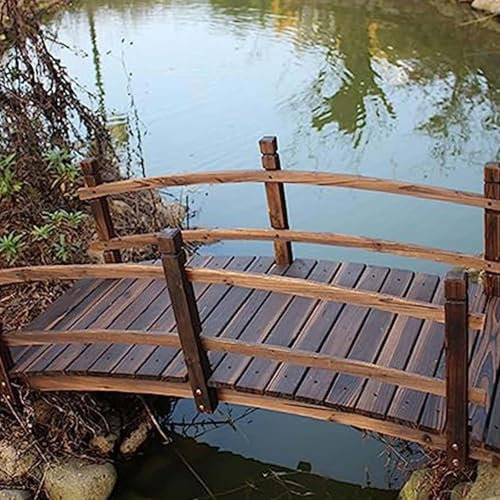 Gartenbrücke aus Holz im rustikalen Stil, begehbare Gartenbrücke mit doppelseitigem Geländer, dekoratives Merkmal für Teichbachbachgrenze