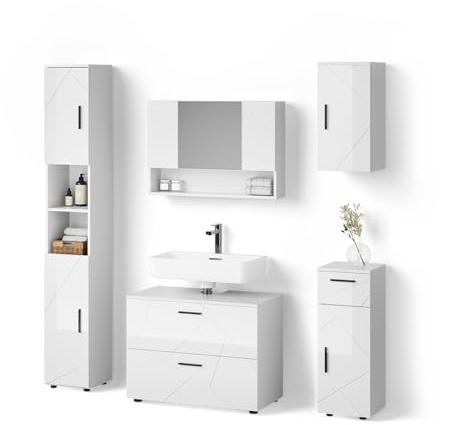 Livinity Badmöbel-Set Ronco Weiß Hochglanz | 5 Teile