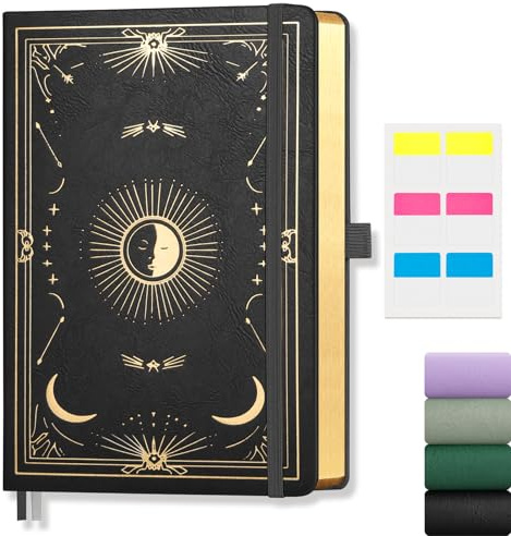 Notizbuch A5 Liniert, 100g/m² Papier, 192 Seiten, PU Hardcover, 14,5 x 21cm | Tagebuch, Kein Ausbluten, 180°flach, Innentasch, für Frauen und Männer, Arbeit, Schule, Journal, Geschenk, Schwarz