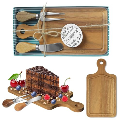 AZEAM 1 Set Baby Bridal Shower Prizes for Game Winners, Acacia Mini Cheese Board Set with Knives Forks and Present Box, Small Charcuterie Board Bulk for Party Wedding Guests Present