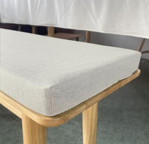 AZMAHT Bankauflage Outdoor Sitzkissen Bank aus Leinen rutschfeste Gartenbank Auflage mit Abnehmbarem Reißverschluss Sitzbank Kissen für Schaukeln, Fensterbank,Gartenbank,Weiß,100X45X5cm