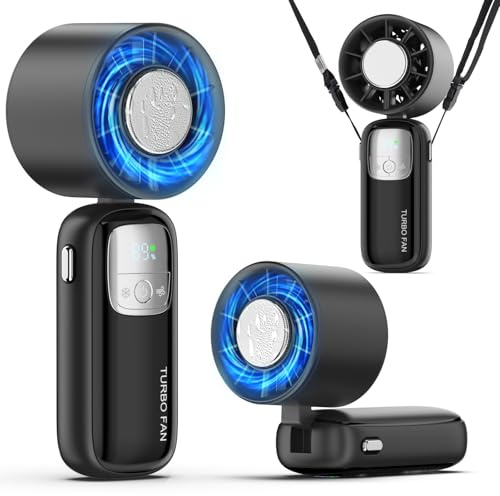QYCHHJ Portable Handheld Turbo Fan with Ice Cooler 1-100 Speeds 11000 RPM, LED Display, 90° Rotation,10Hrs Cooling USB Rechargeable Mini Hand Held Personal Fan for Travel, Makeup, Outdoor, Indoor