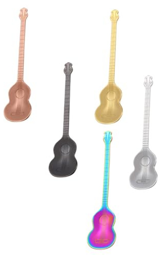 Mobestech 5pièces Lot De Cuillères Acier Inoxydable Forme Guitare Cuillères Multicolores Pour Dessert Café Et Restaurant Couverts De Table Élégants Et Résistants à Usure