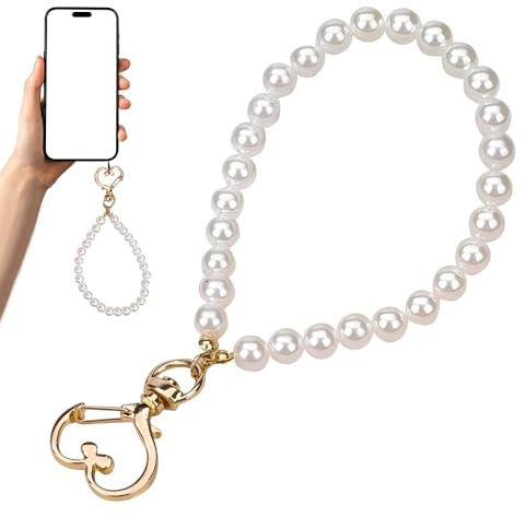GNALIA 1 Pulsera Móvil Blanca/Dorada, Cordón Colgante Universal Para Teléfono, Estándar