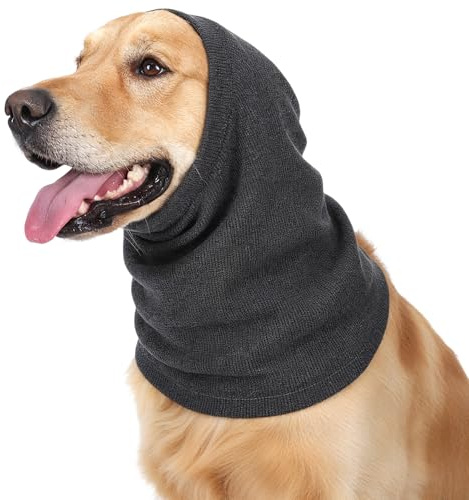 Dog Snood Ear Protectors, Dog Winter Warm Ear Muffs Dogs Neck and Ears Warmer Headwear Dogs Calming Ears Muffs Noise Protection Anti-anxiety Calming for Bathing Grooming (Grey, L)
