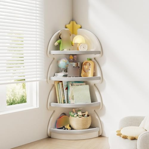 KCCRHIN Libreria per Bambini A Forma di Albero, Mobile Contenitore Salvaspazio, Scaffale Angolare A 4 Ripiani, Scaffale Porta Giocattoli/Libri Illustrati per Angolo,Cameretta,Beige,4 Tier