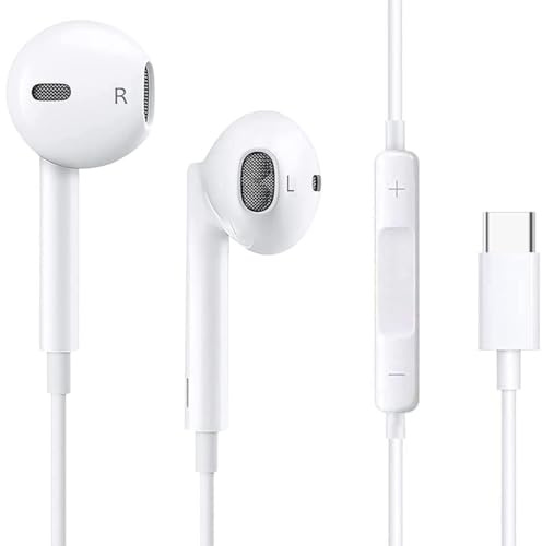 Écouteurs Filaires USB-C pour iPhone 16/16e/15 Pro Max, Écouteurs Intra-Auriculaires Hi-Fi Stéréo USB C avec Microphone et Contrôle du Volume pour iPad Pro, Galaxy S24/S23 Ultra Note, Google Pixel
