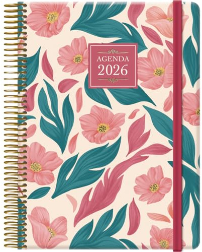 Dohe - Agenda 2026 - Día Página, Tamaño A5 (15x21 cm), Tapa Dura, Cierre de Espiral y Goma Elástica, 12 Meses Enero a Diciembre, 4 Páginas de Pegatinas, Planificador Anual en Español - Charm Gala